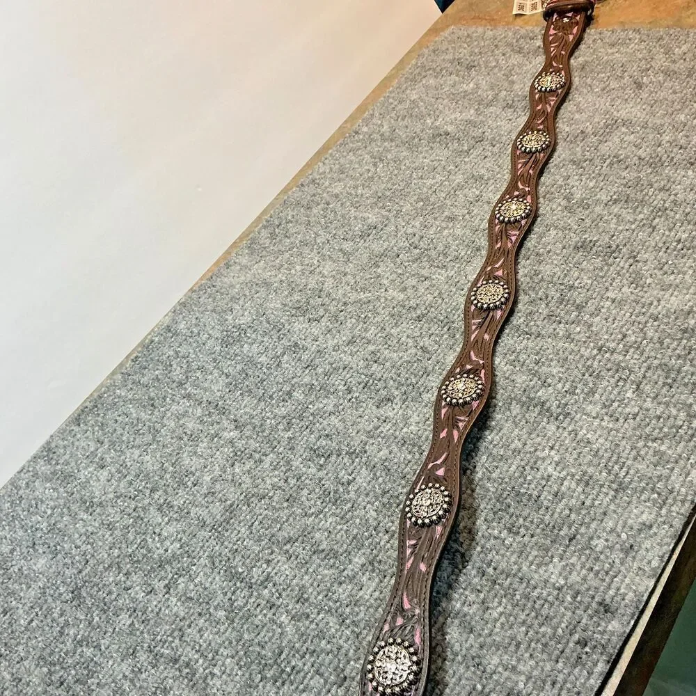 Western Ariat Girls Floral Brown & Pink Leather Belt Style A1301802 Size 30